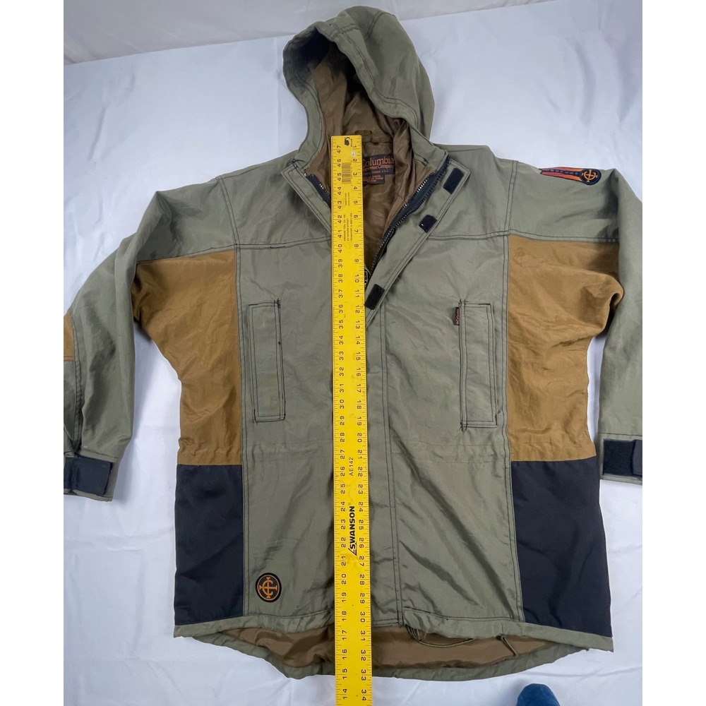 Vintage Columbia Sportswear Colorblock Hooded Parka Jacket Green Tan Mens XL